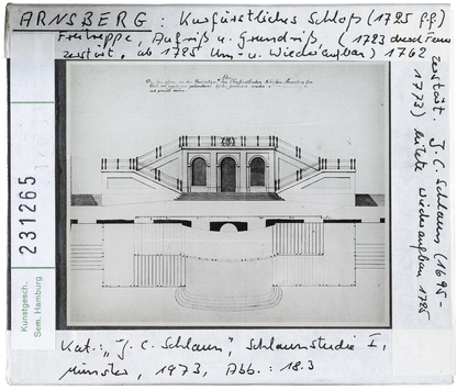 Vorschaubild Arnsberg: Kurfürstliches Schloss, Freitreppe, Aufriss und Grundriss 